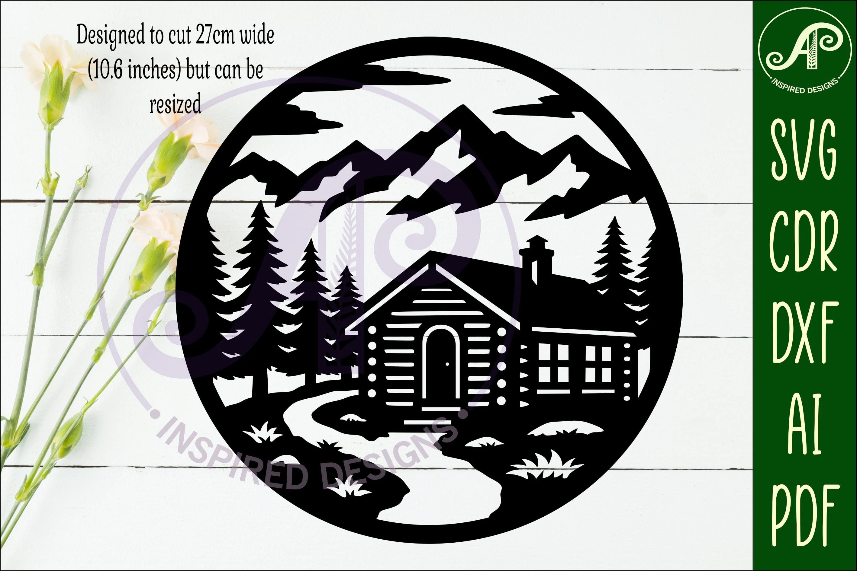 Mountain Cabin Forest Circle SVG Laser Cut File Cabin sign - Image 2