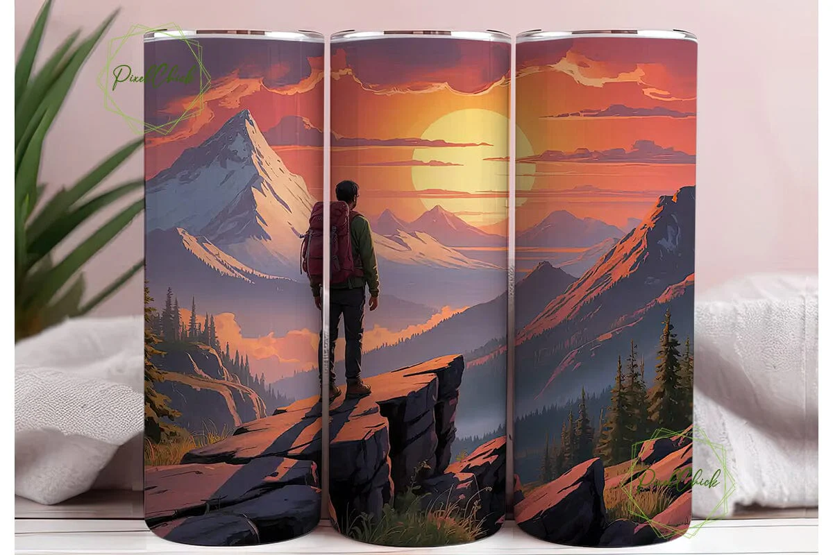 Mountain Sunset Hiker 20oz Tumbler Wrap - Image 3