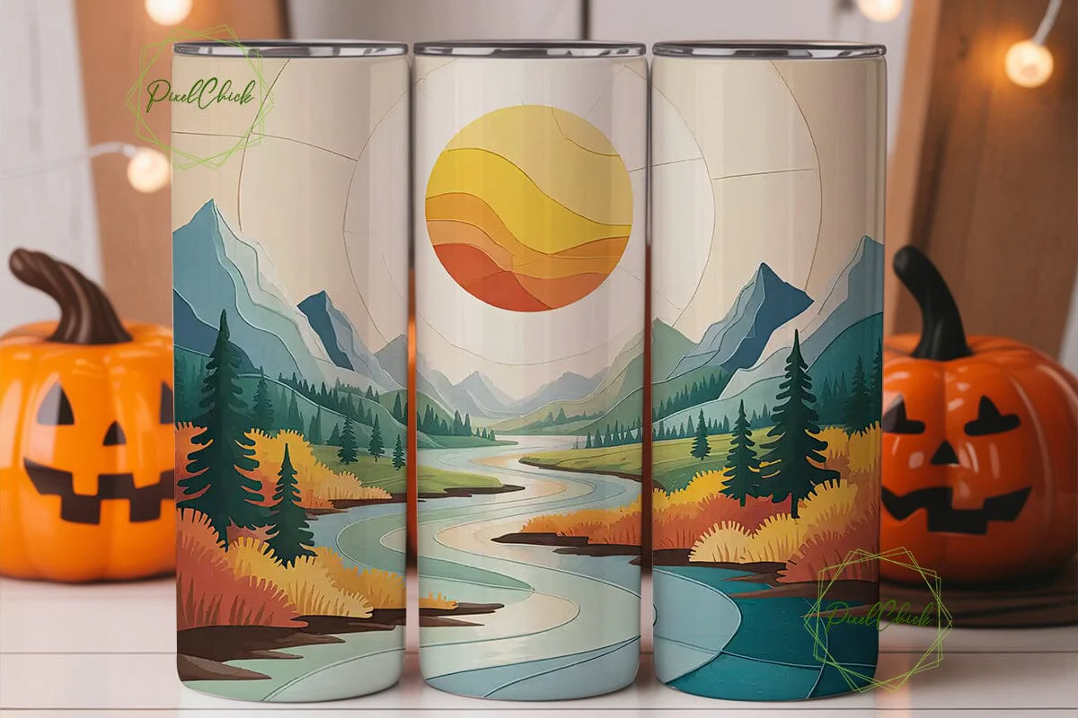 Mountain Sunset River 20oz Tumbler Wrap - Image 2