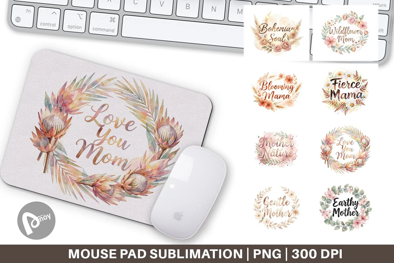 Mouse Pad Watercolor Boho Floral Mama Quotes
