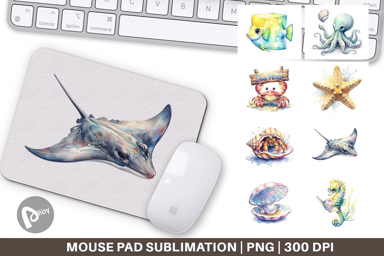 Mouse Pad Watercolor Boho Ocean Nursery Animal