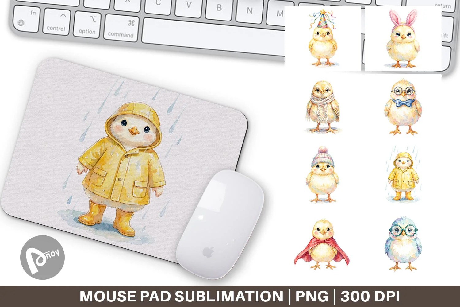 Mouse Pad Watercolor Easter Chick Dress Up Art