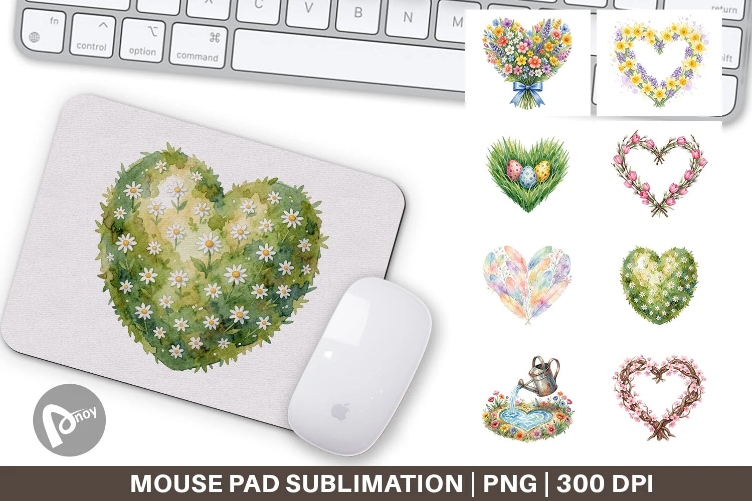 Mouse Pad Watercolor Floral Easter Heart Wreath