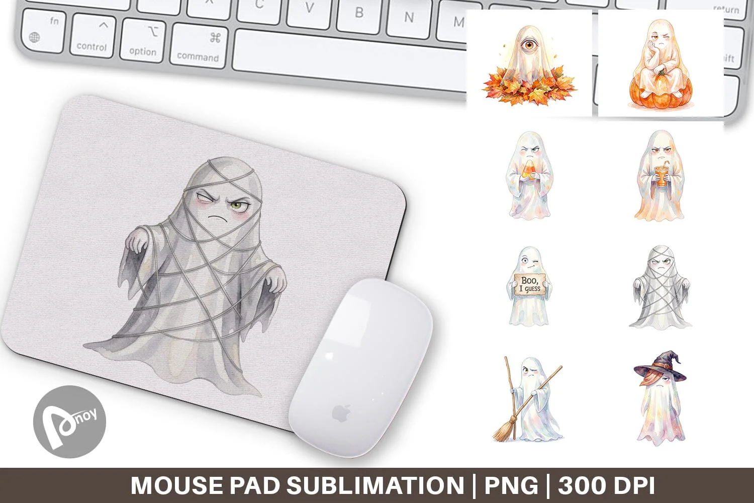Mouse Pad Watercolor Sarcastic Autumn Fall Ghost