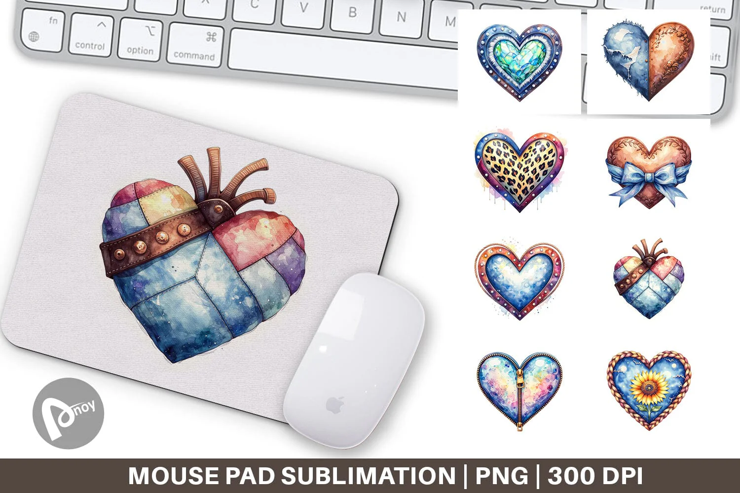 Mouse Pad Watercolor Western Heart
