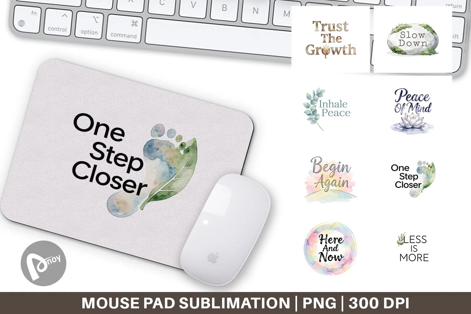 Mouse Pad Watercolor Zen Botanical Minimal Quote