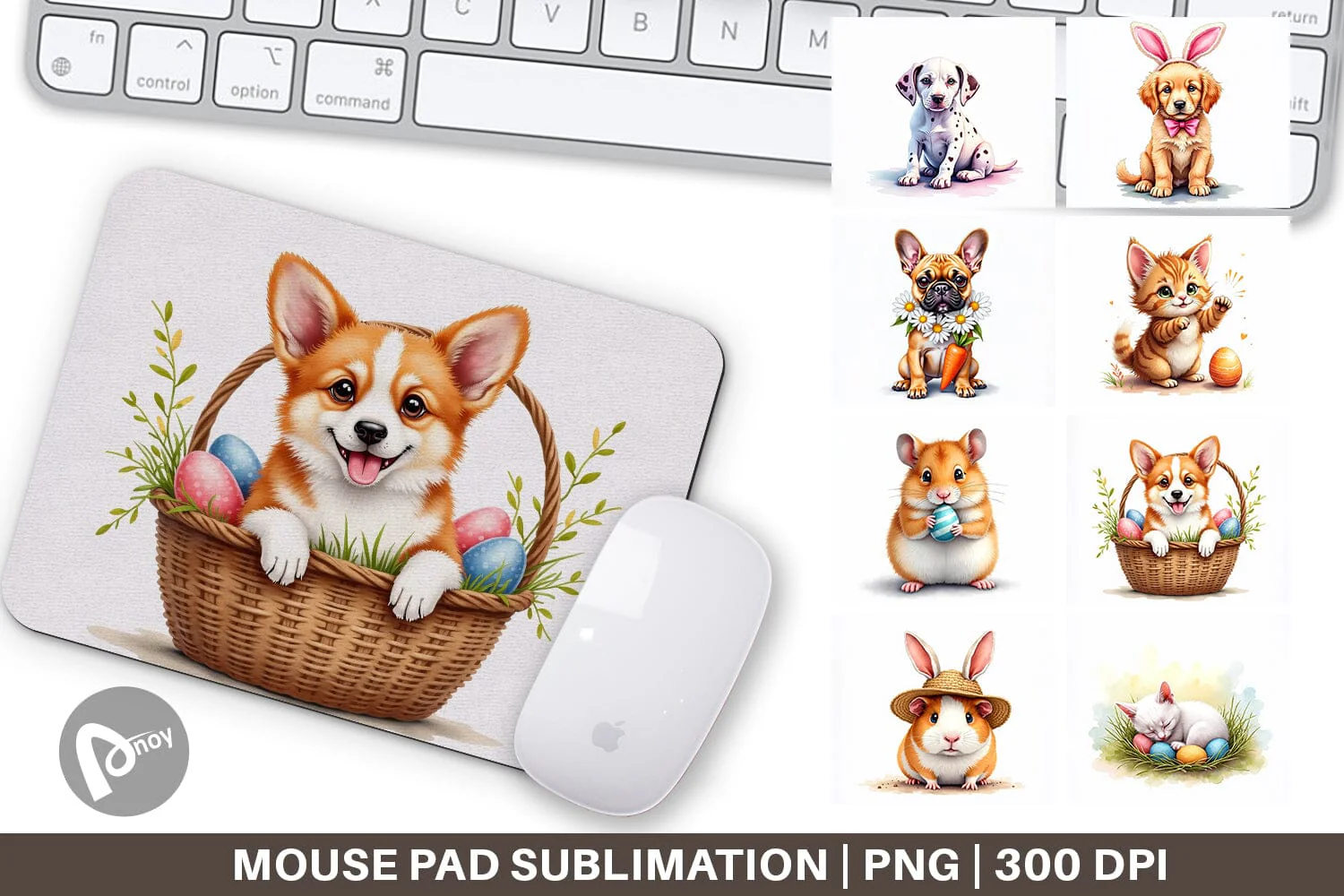 Mouse Pad Whimsical Easter Pets