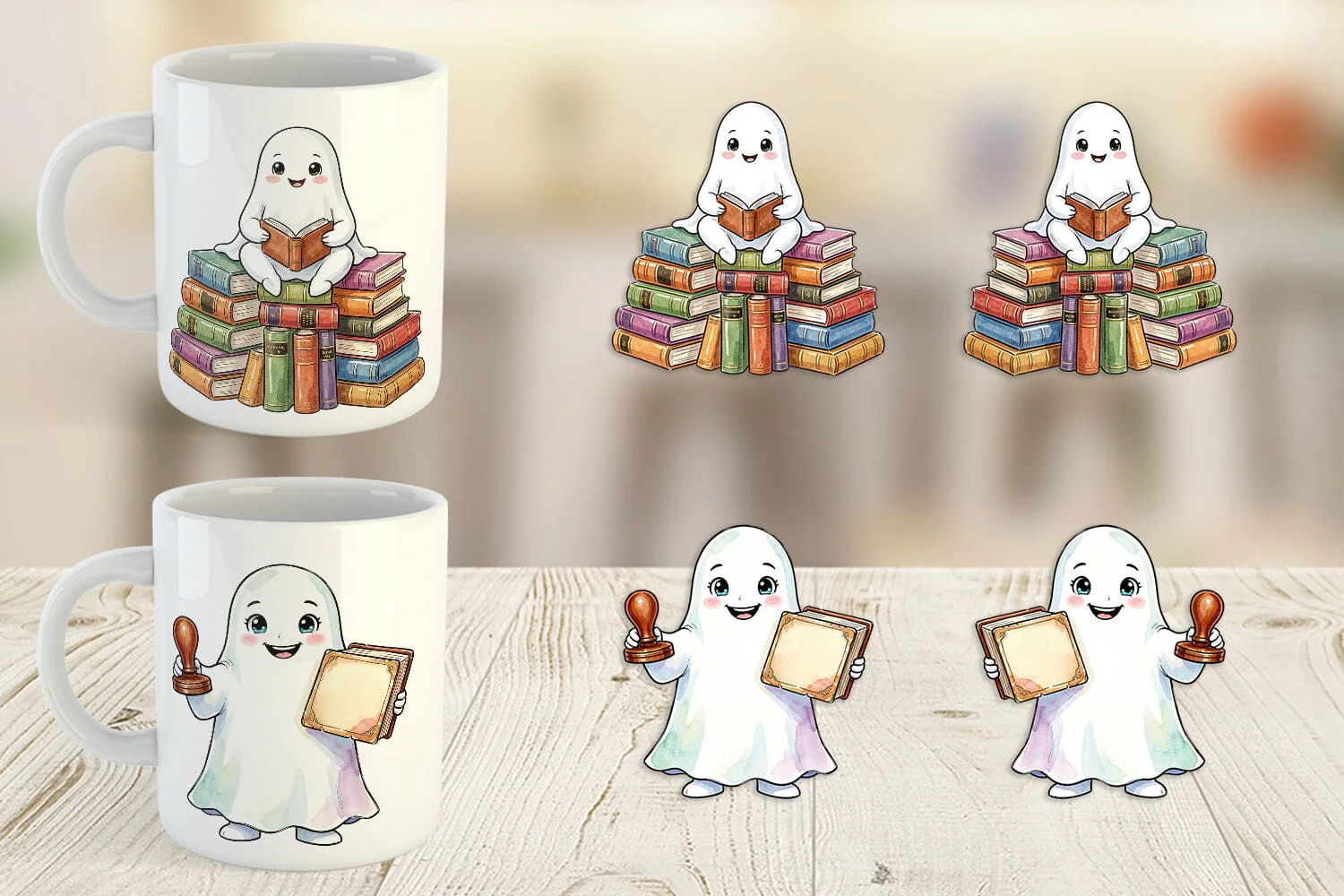 Mug Wrap Bookish Librarian Ghost Art - Image 2