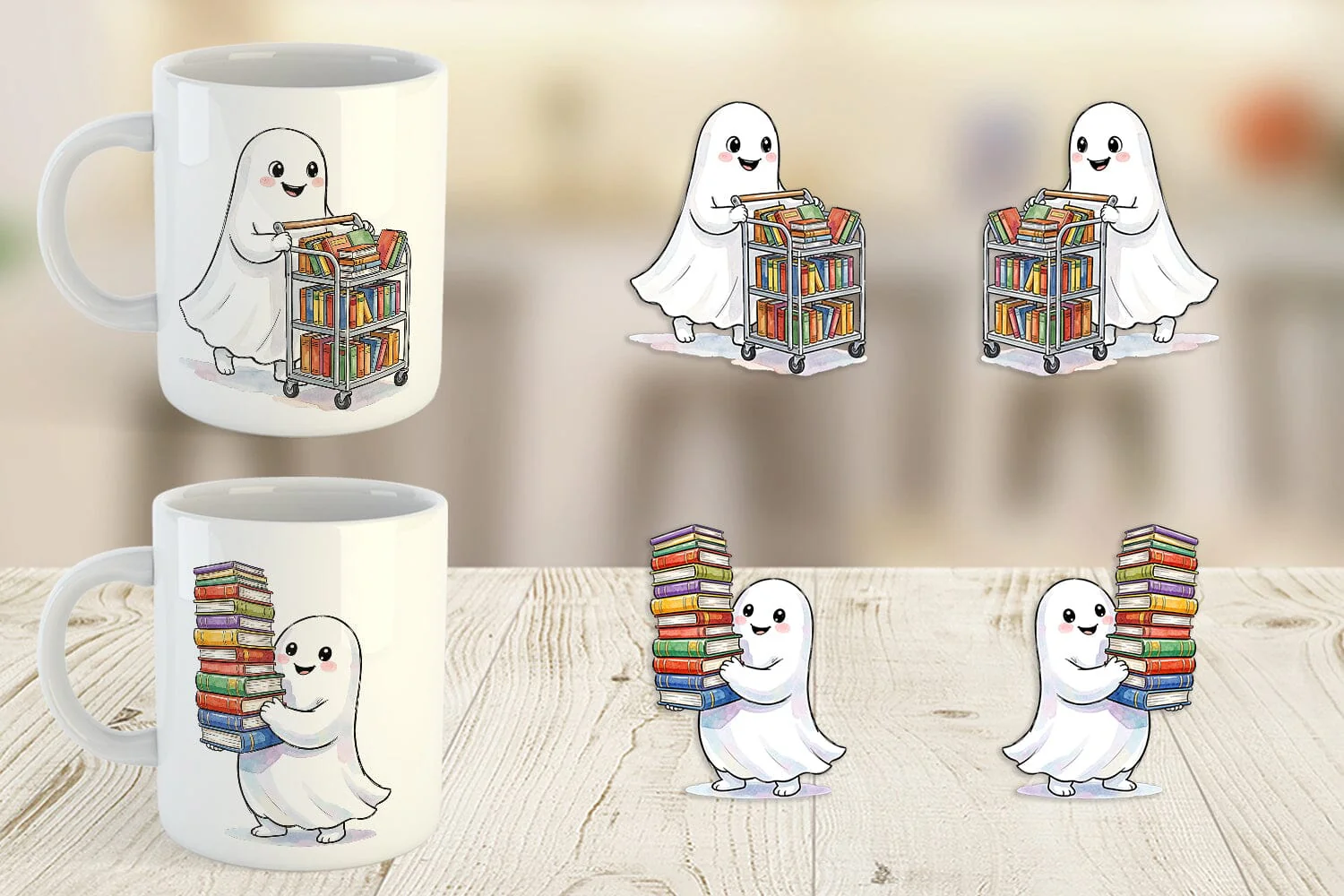 Mug Wrap Bookish Librarian Ghost Art - Image 4