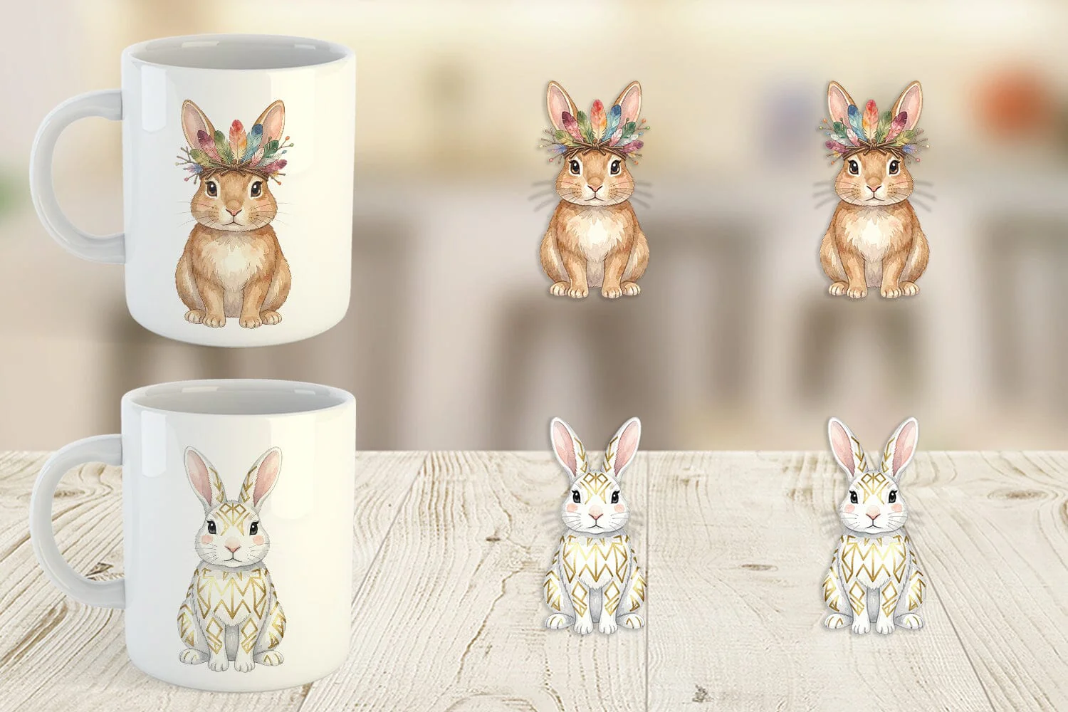 Mug Wrap Watercolor Boho Chic Easter Bunny - Image 5