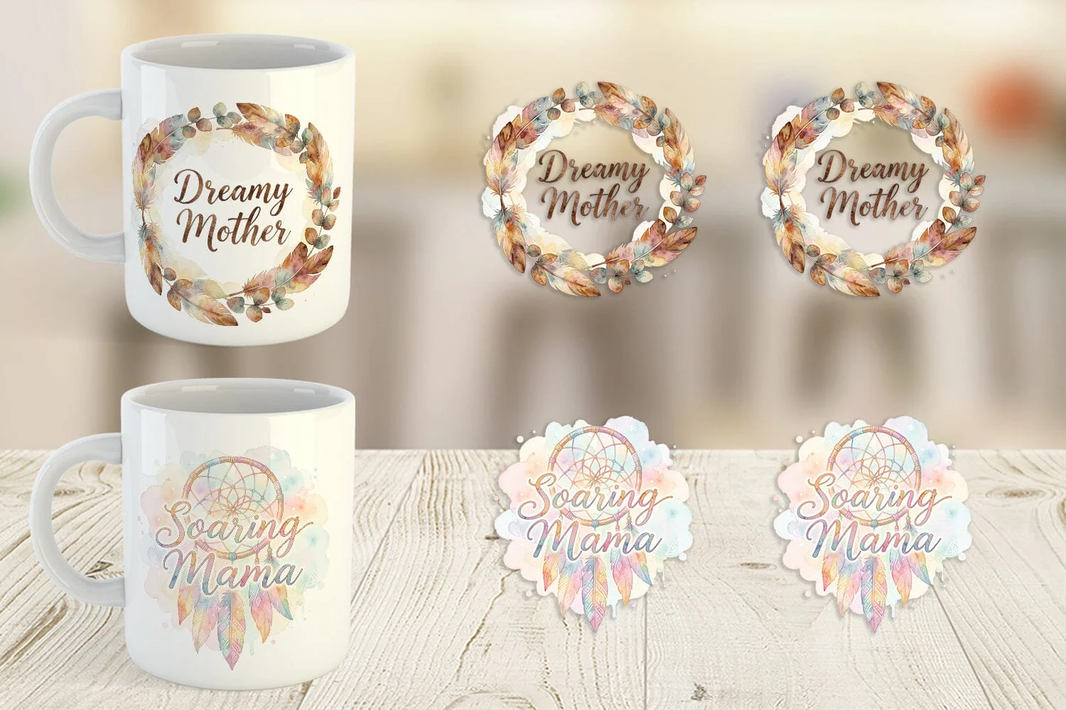 Mug Wrap Watercolor Boho Dreamcatcher Mama Quotes - Image 4