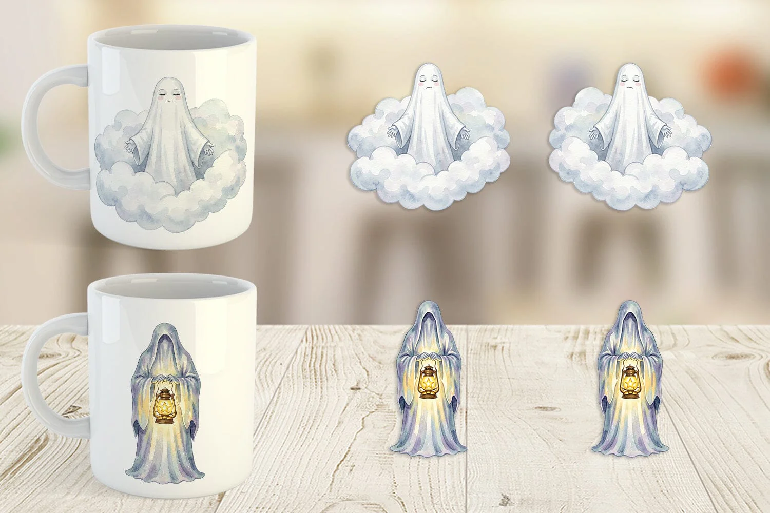 Mug Wrap Watercolor Celestial Dreaming Moon Ghost - Image 2