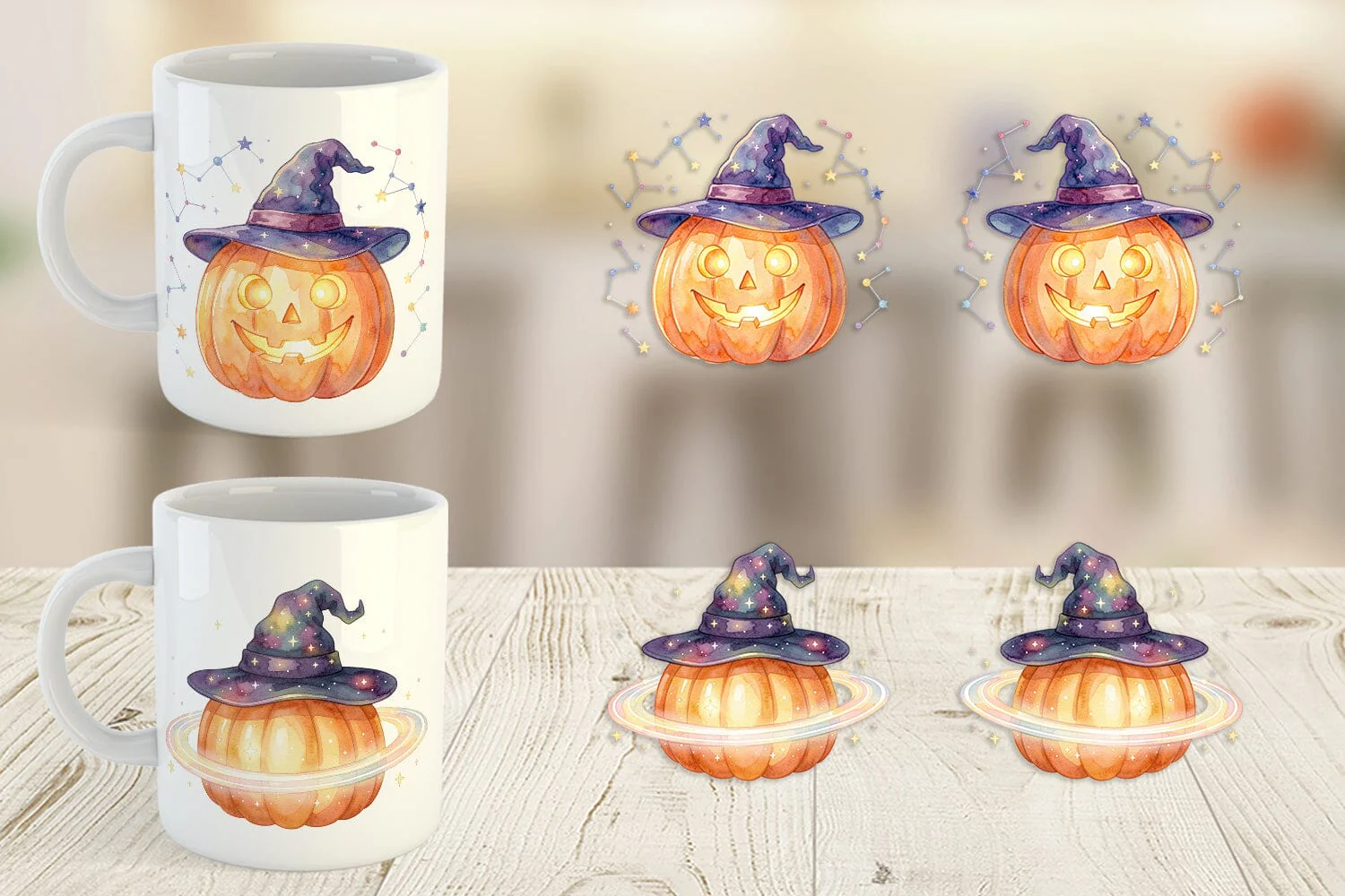 Mug Wrap Watercolor Celestial Starlight Witch Hat - Image 3