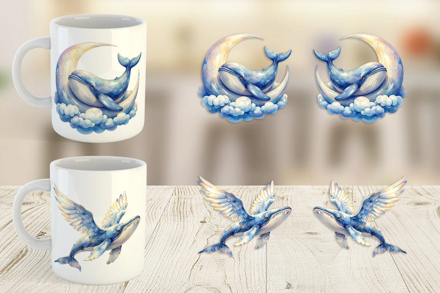 Mug Wrap Watercolor Celestial Whale Moon Star - Image 5