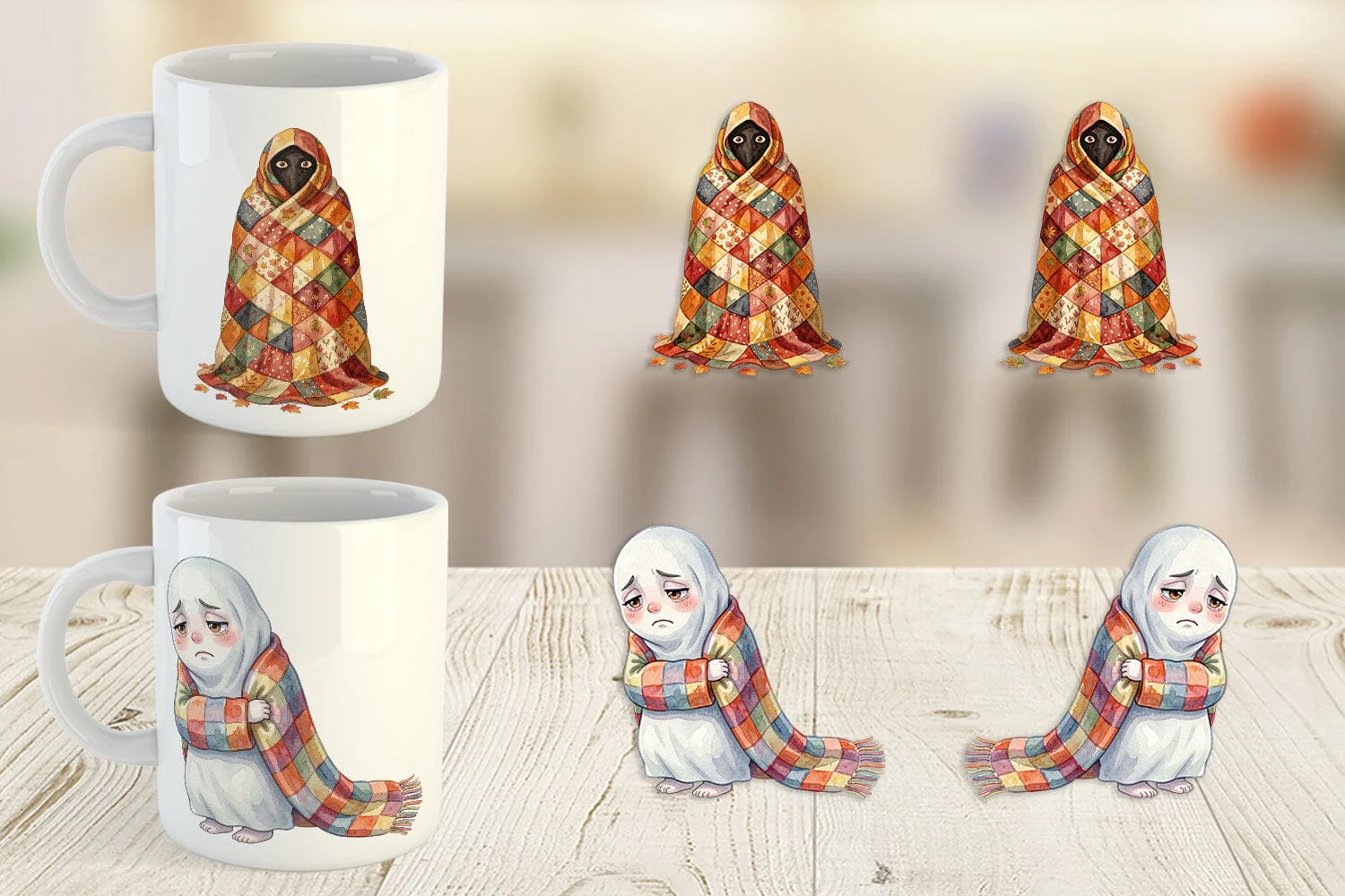 Mug Wrap Watercolor Cozy Nightcap Sleepy Ghost - Image 3