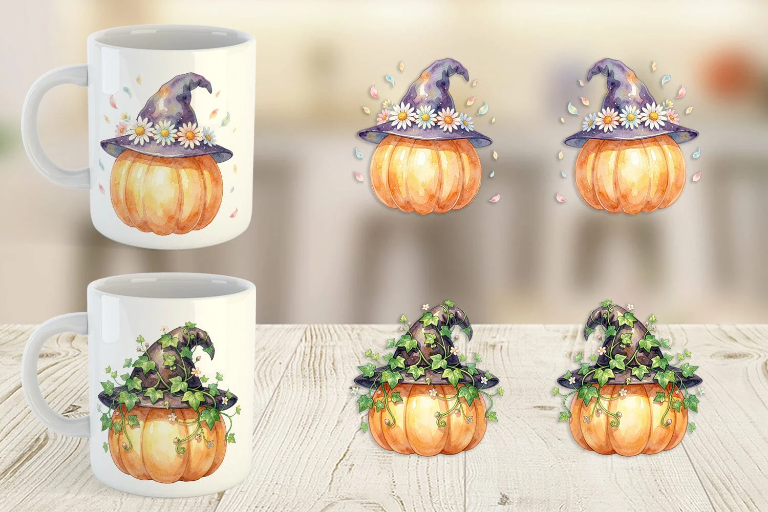 Mug Wrap Watercolor Enchanted Floral Witch Hat - Image 4