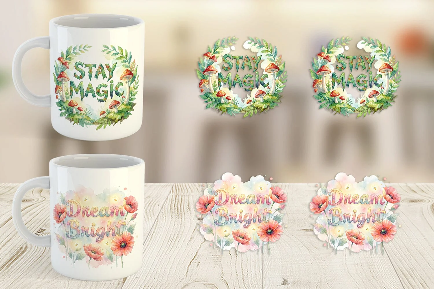 Mug Wrap Watercolor Enchanted Magic Flower Quote - Image 5
