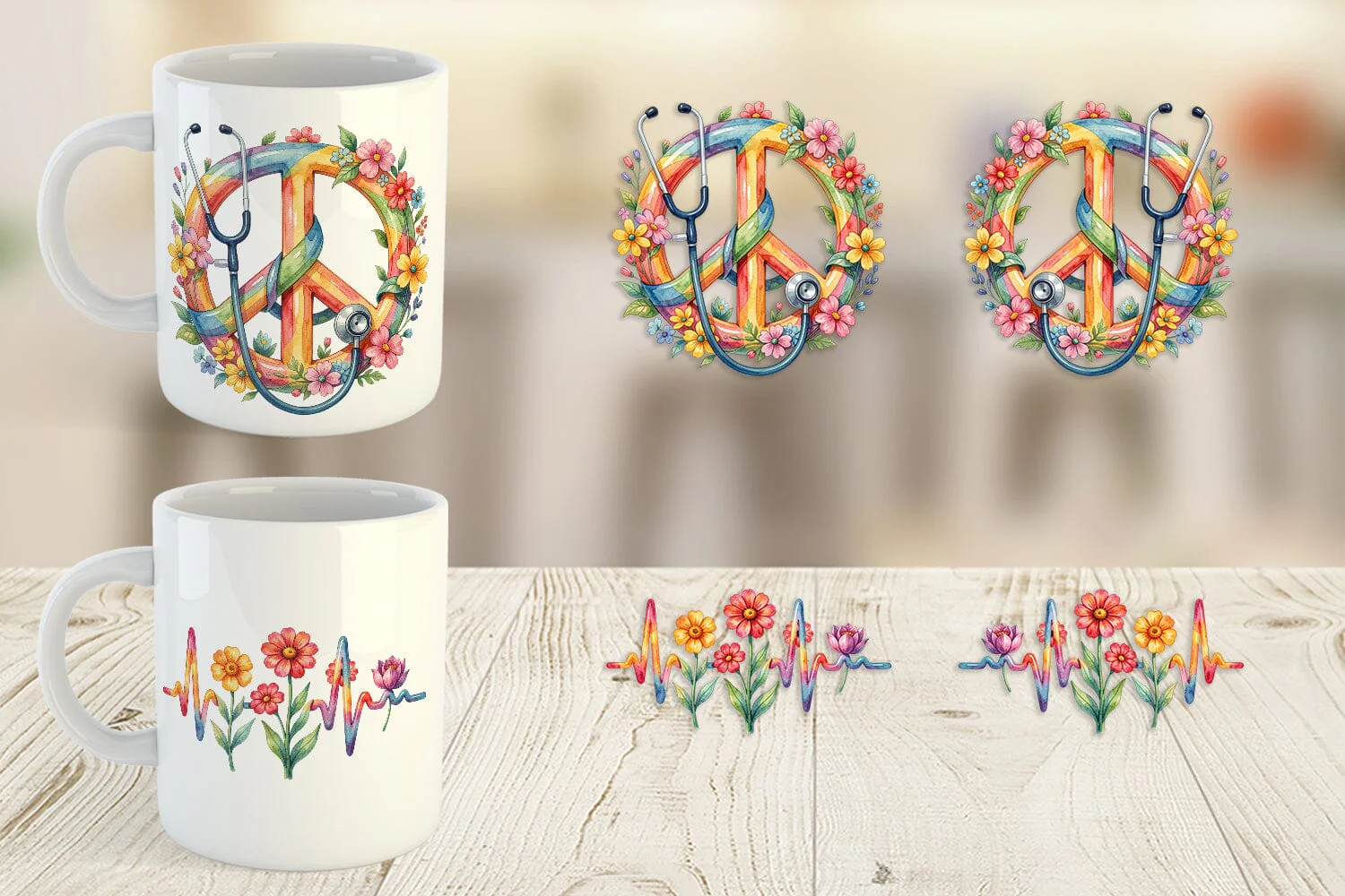 Mug Wrap Watercolor Floral Retro Medical Anatomy - Image 2