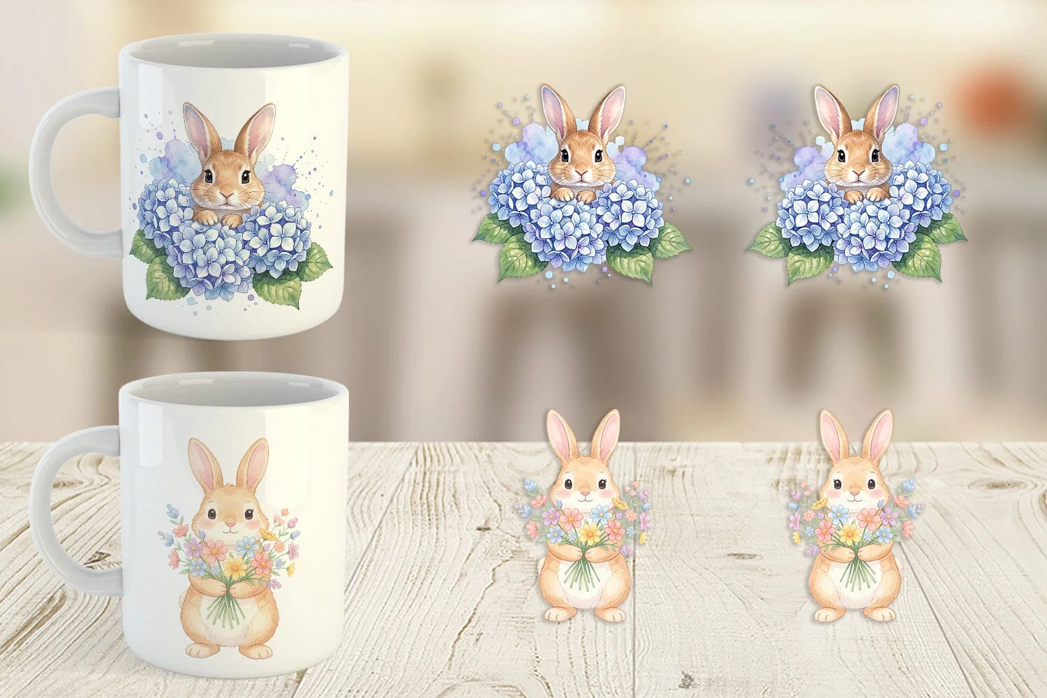 Mug Wrap Watercolor Floral Spring Easter Bunny - Image 3