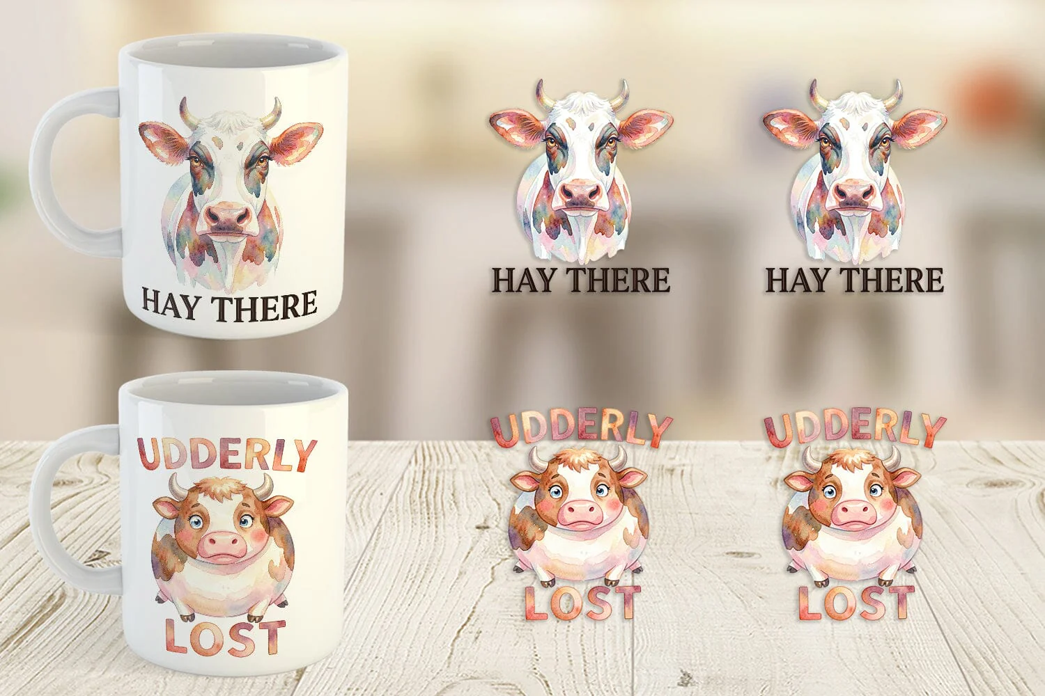 Mug Wrap Watercolor Funny Derpy Cow Quotes - Image 2
