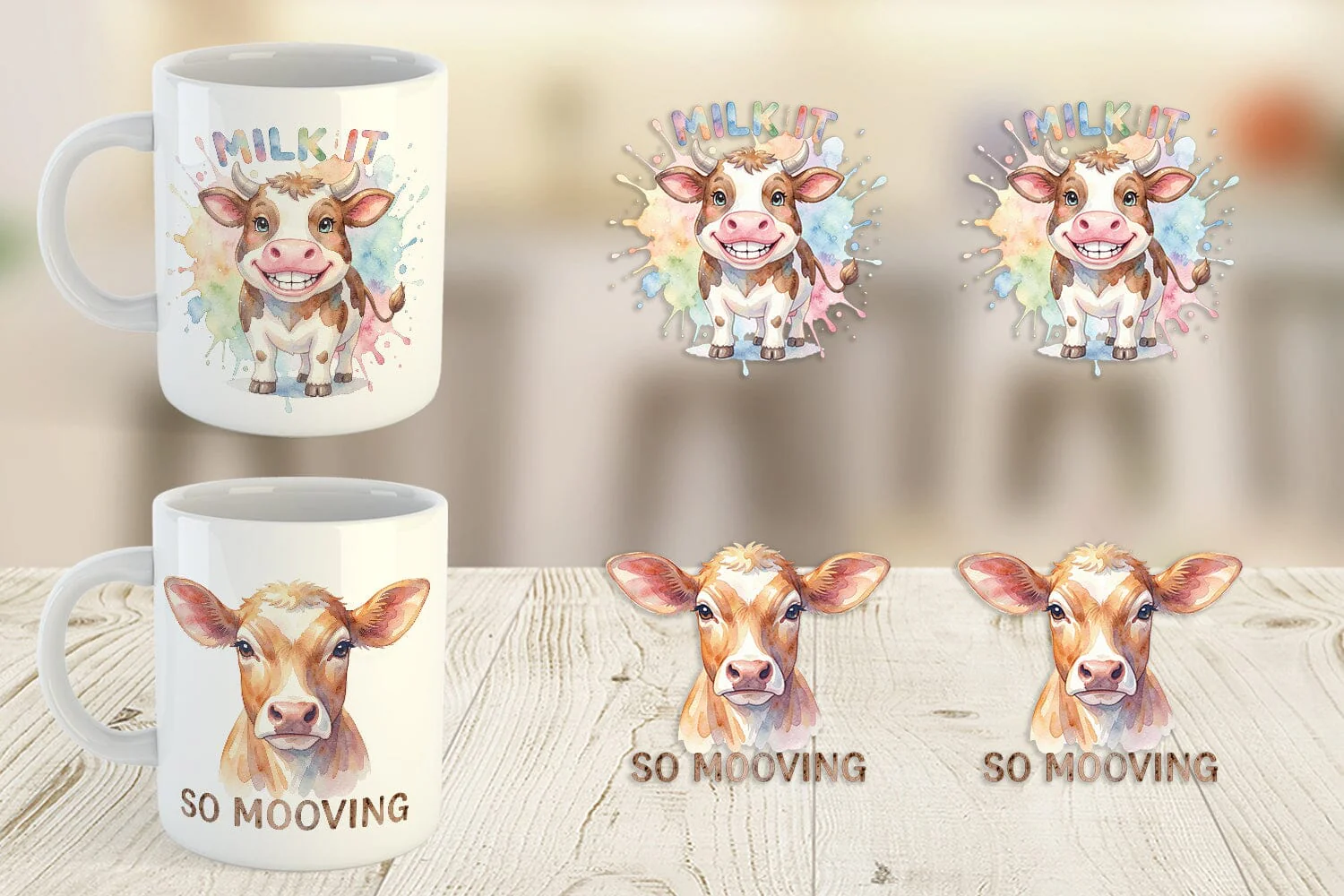 Mug Wrap Watercolor Funny Derpy Cow Quotes - Image 3