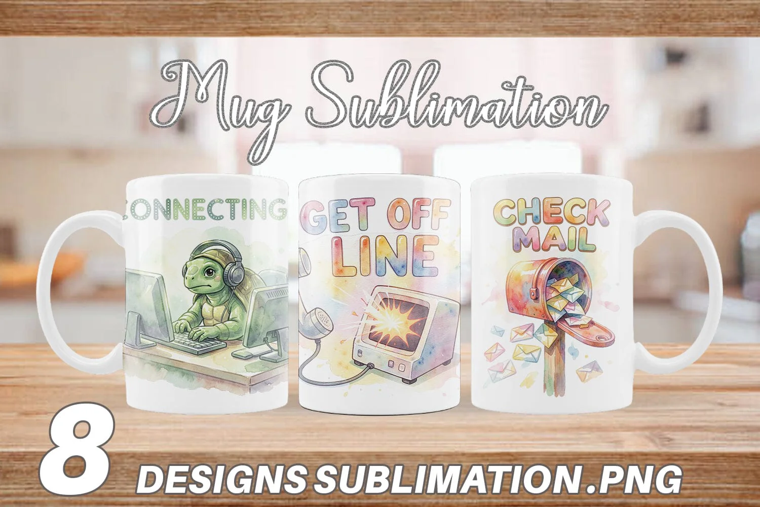 Mug Wrap Watercolor Funny Dial-Up Internet Art