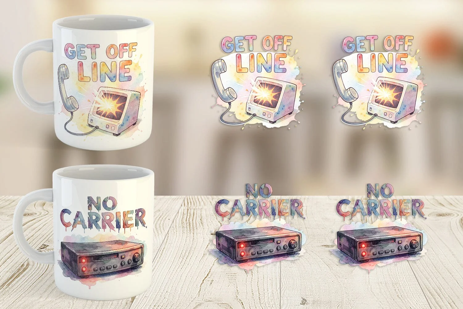Mug Wrap Watercolor Funny Dial-Up Internet Art - Image 3