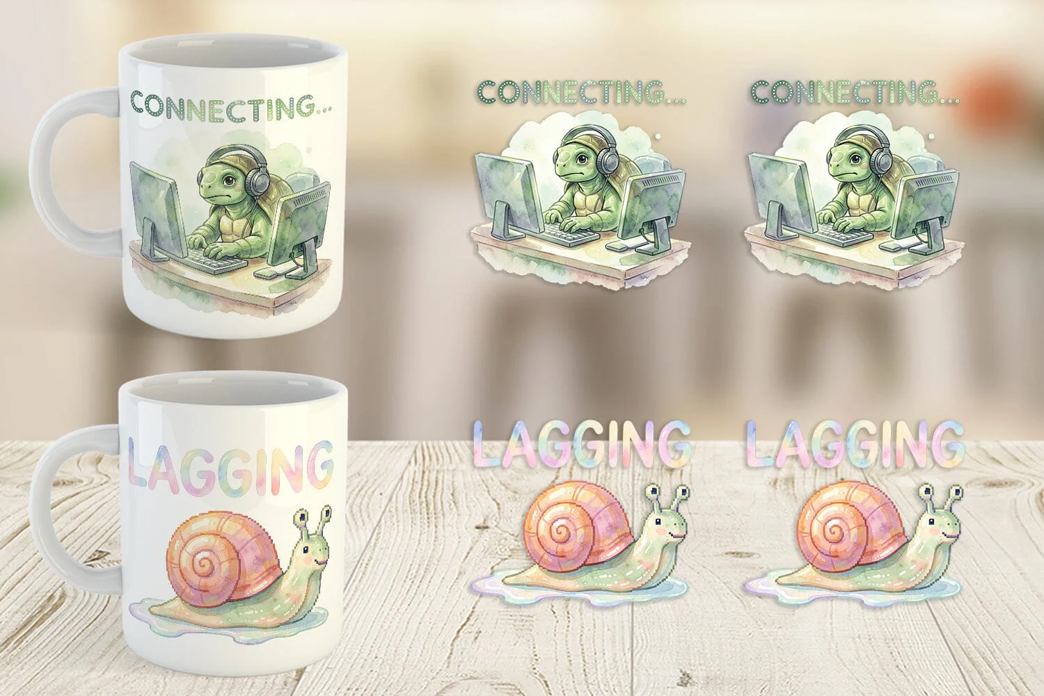 Mug Wrap Watercolor Funny Dial-Up Internet Art - Image 5