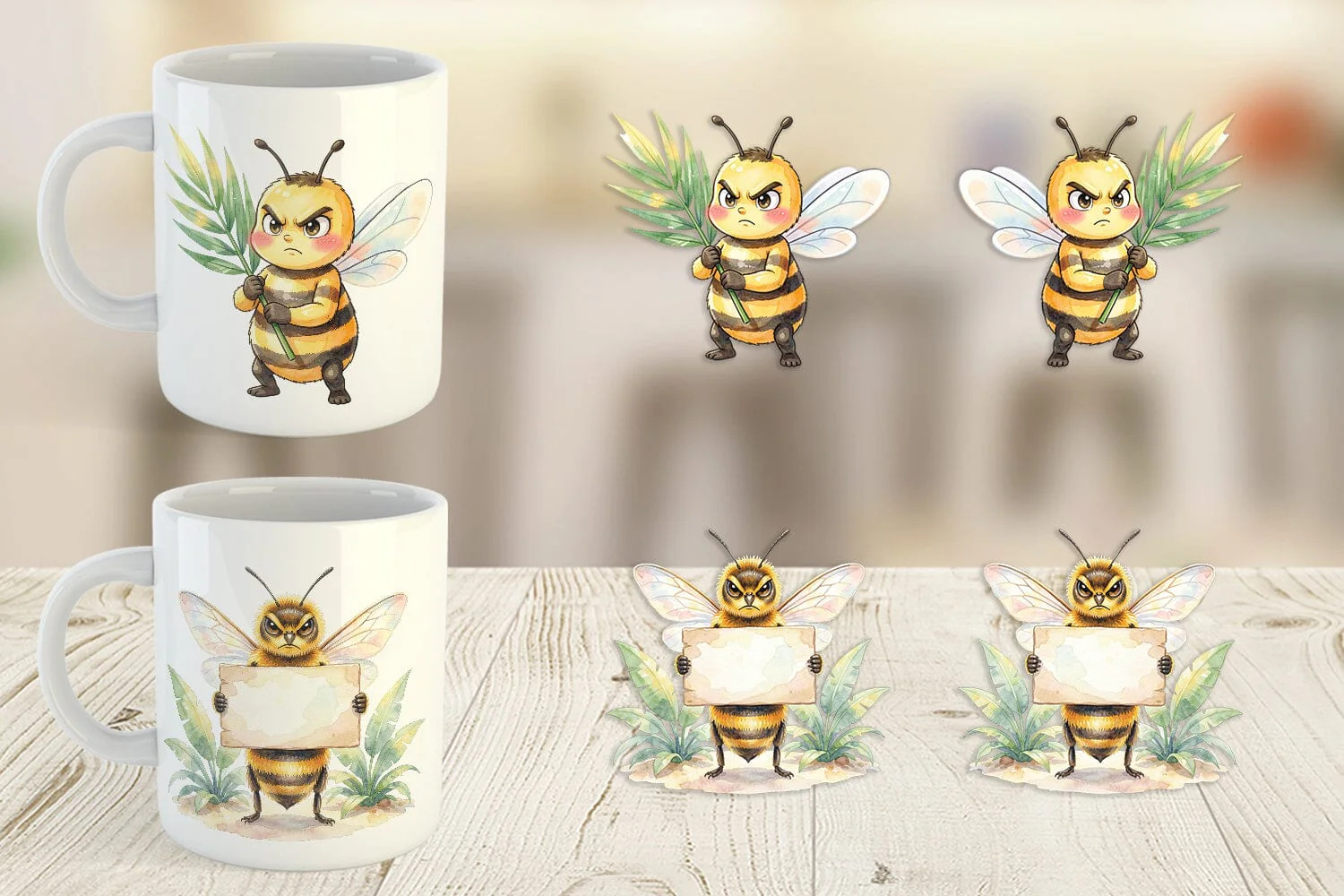 Mug Wrap Watercolor Funny Grumpy Tropical Bee - Image 2