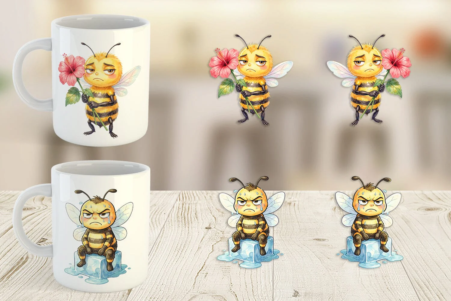 Mug Wrap Watercolor Funny Grumpy Tropical Bee - Image 5