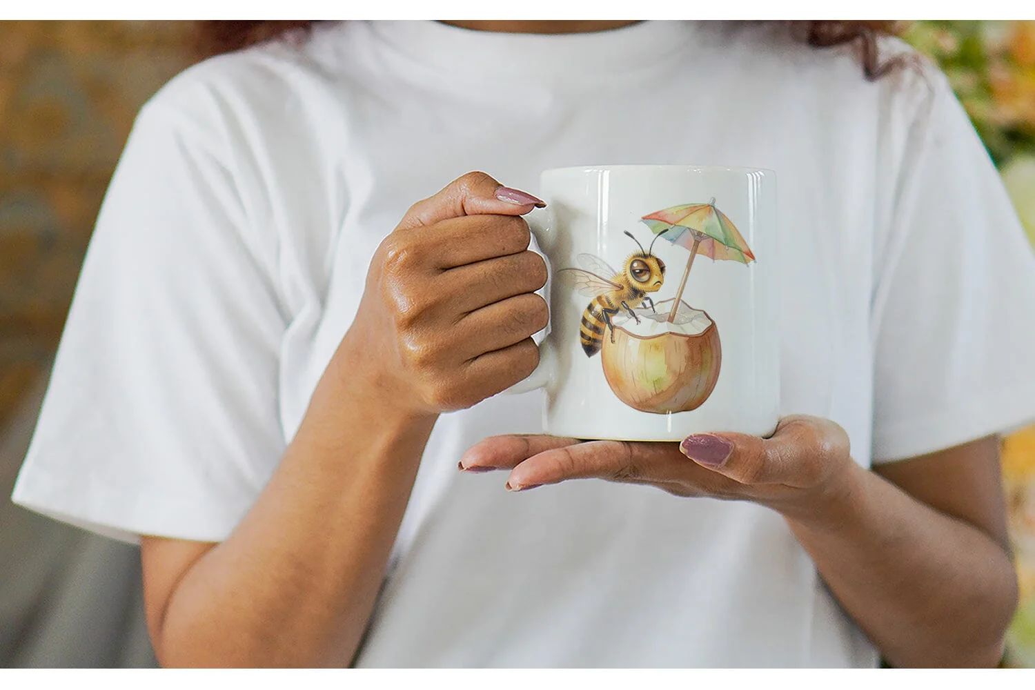 Mug Wrap Watercolor Funny Grumpy Tropical Bee - Image 6