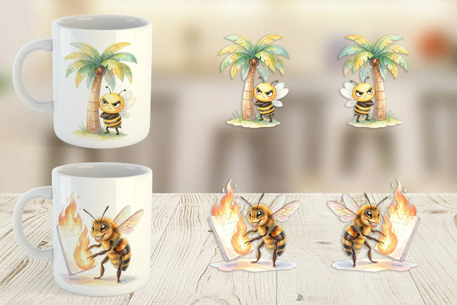 Mug Wrap Watercolor Funny Lazy Island Life Bee - Image 2