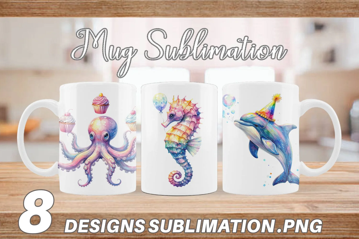 Mug Wrap Watercolor Funny Ocean Animals