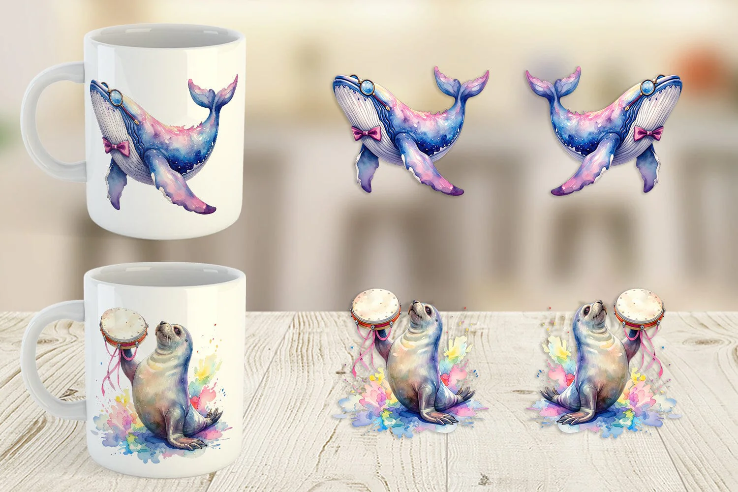 Mug Wrap Watercolor Funny Ocean Animals - Image 2