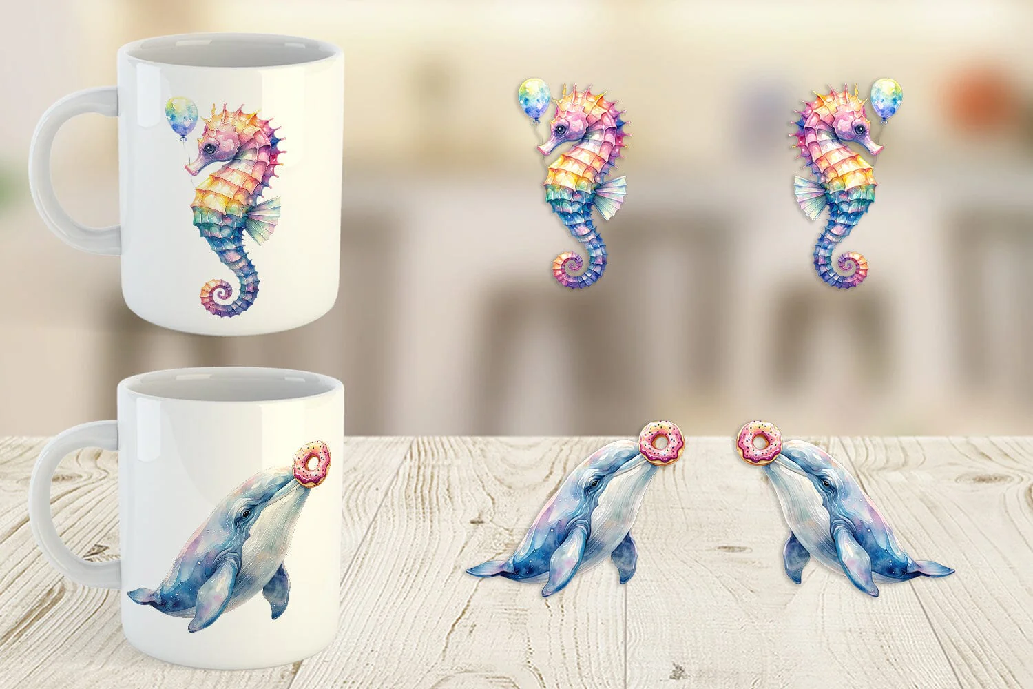 Mug Wrap Watercolor Funny Ocean Animals - Image 3