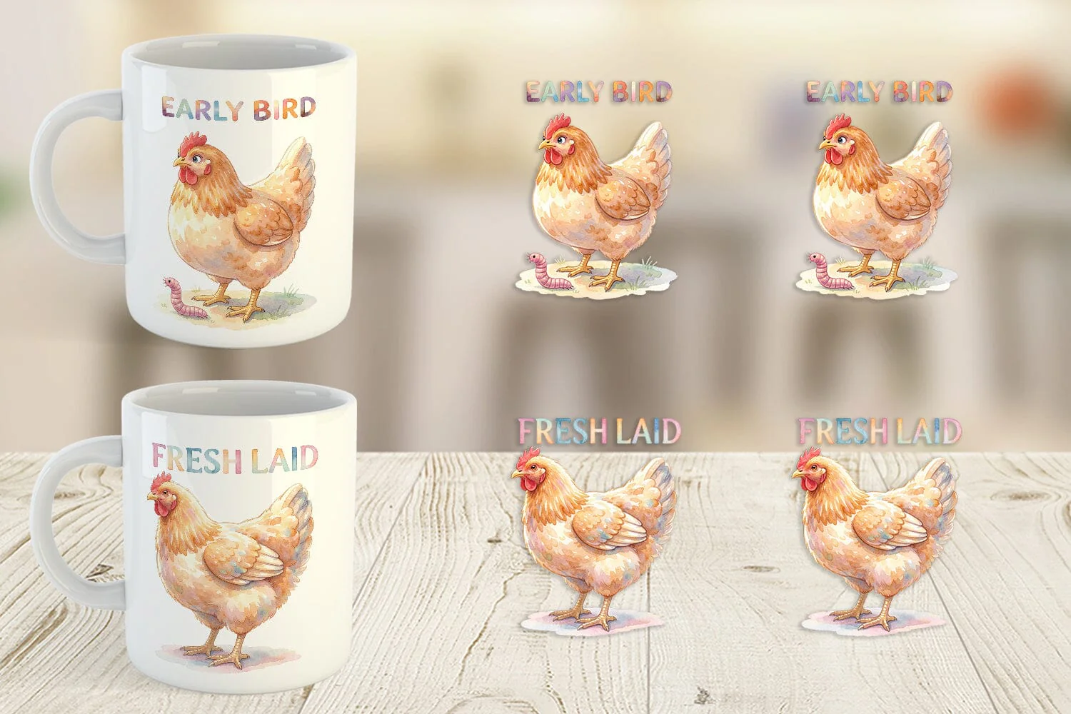 Mug Wrap Watercolor Funny Quirky Chicken Quotes - Image 2