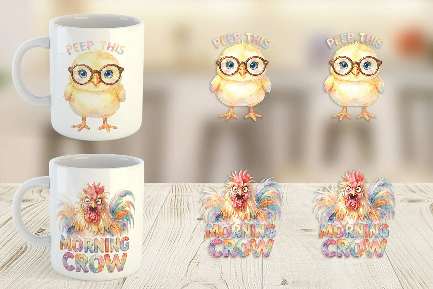 Mug Wrap Watercolor Funny Quirky Chicken Quotes - Image 3
