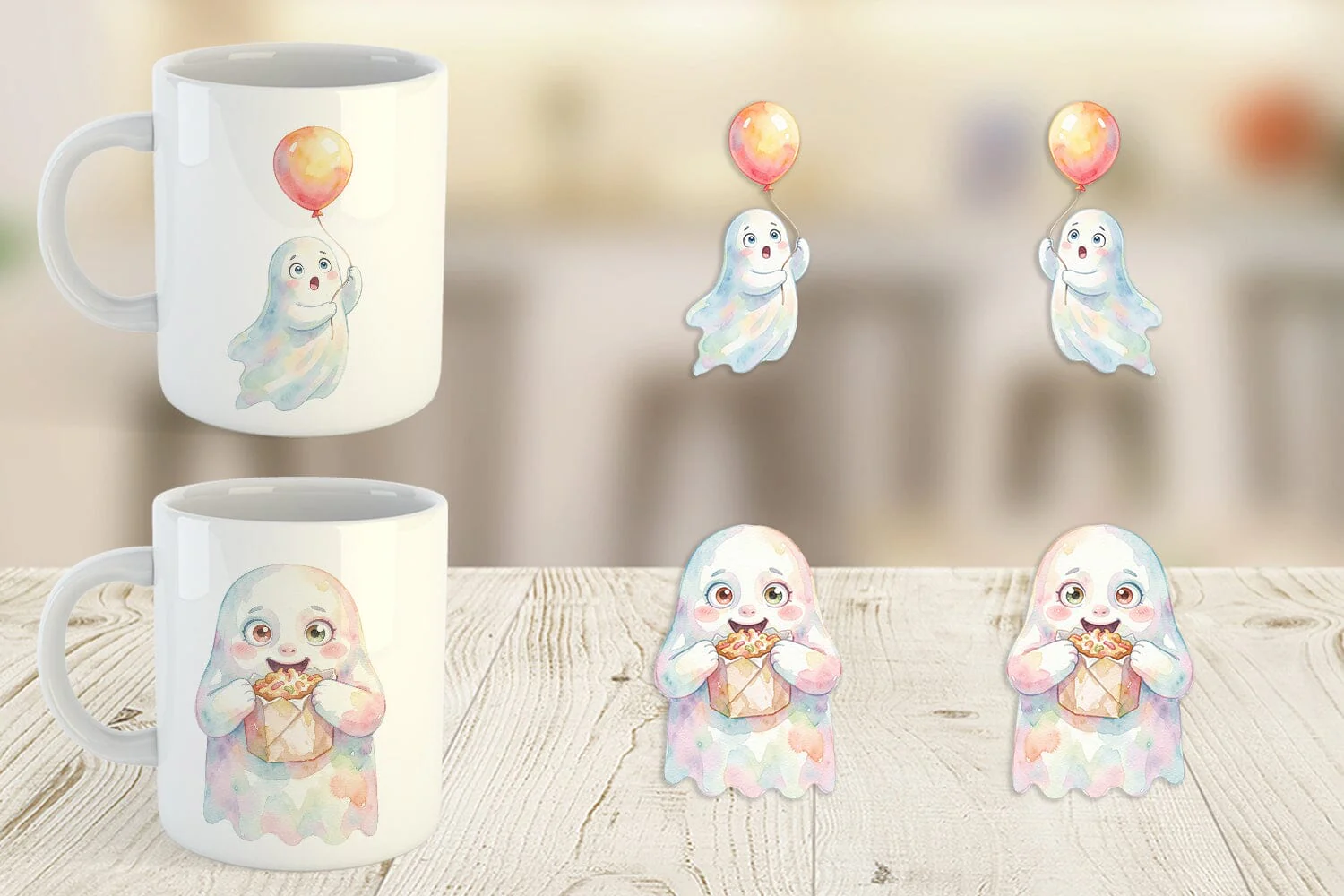 Mug Wrap Watercolor Funny Ugly Cute Party Ghost - Image 2
