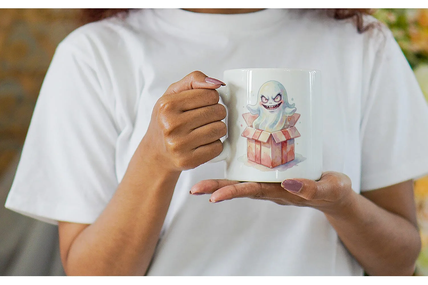 Mug Wrap Watercolor Funny Ugly Cute Party Ghost - Image 6