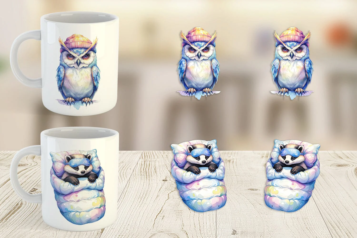 Mug Wrap Watercolor Grumpy Camping Animals - Image 5