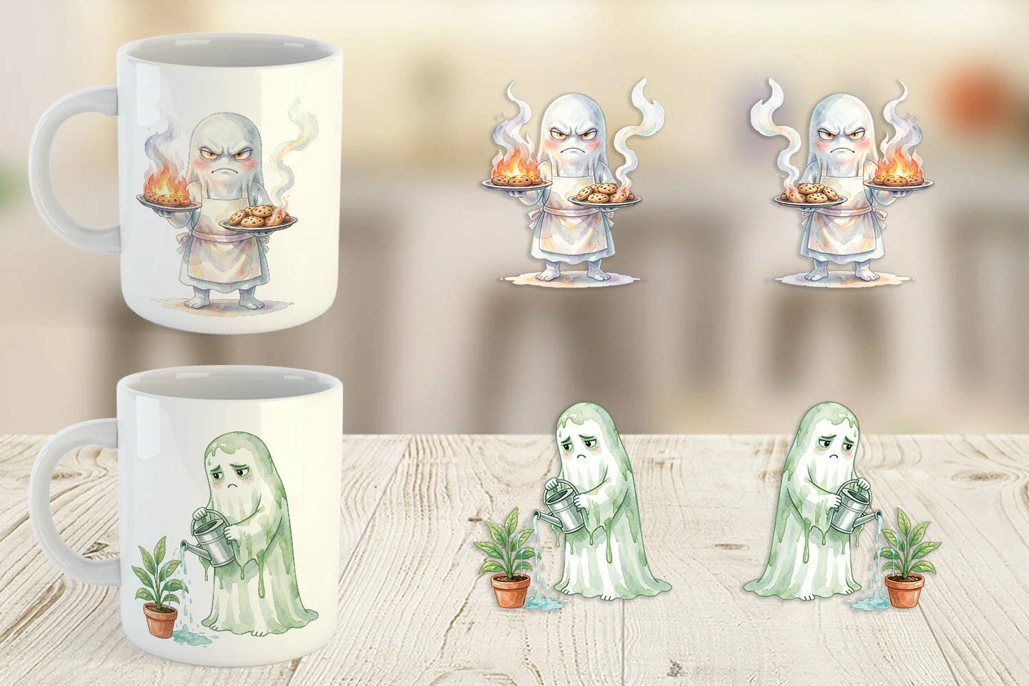 Mug Wrap Watercolor Grumpy Ghost Home Disasters - Image 5