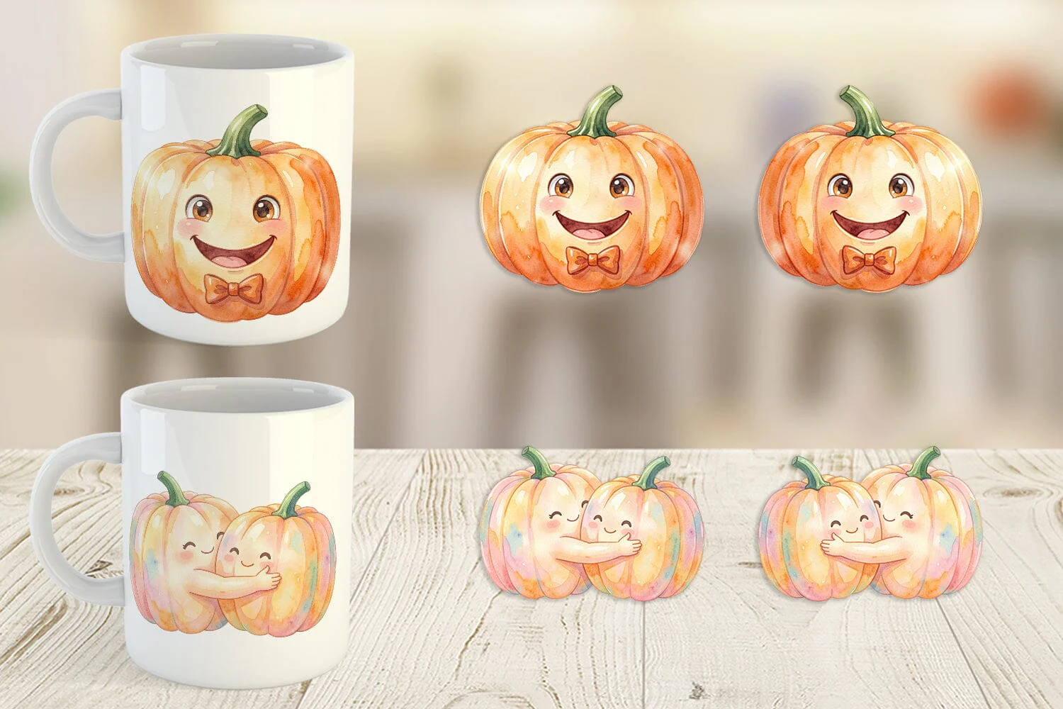 Mug Wrap Watercolor Kawaii Cute Pastel Pumpkin - Image 2