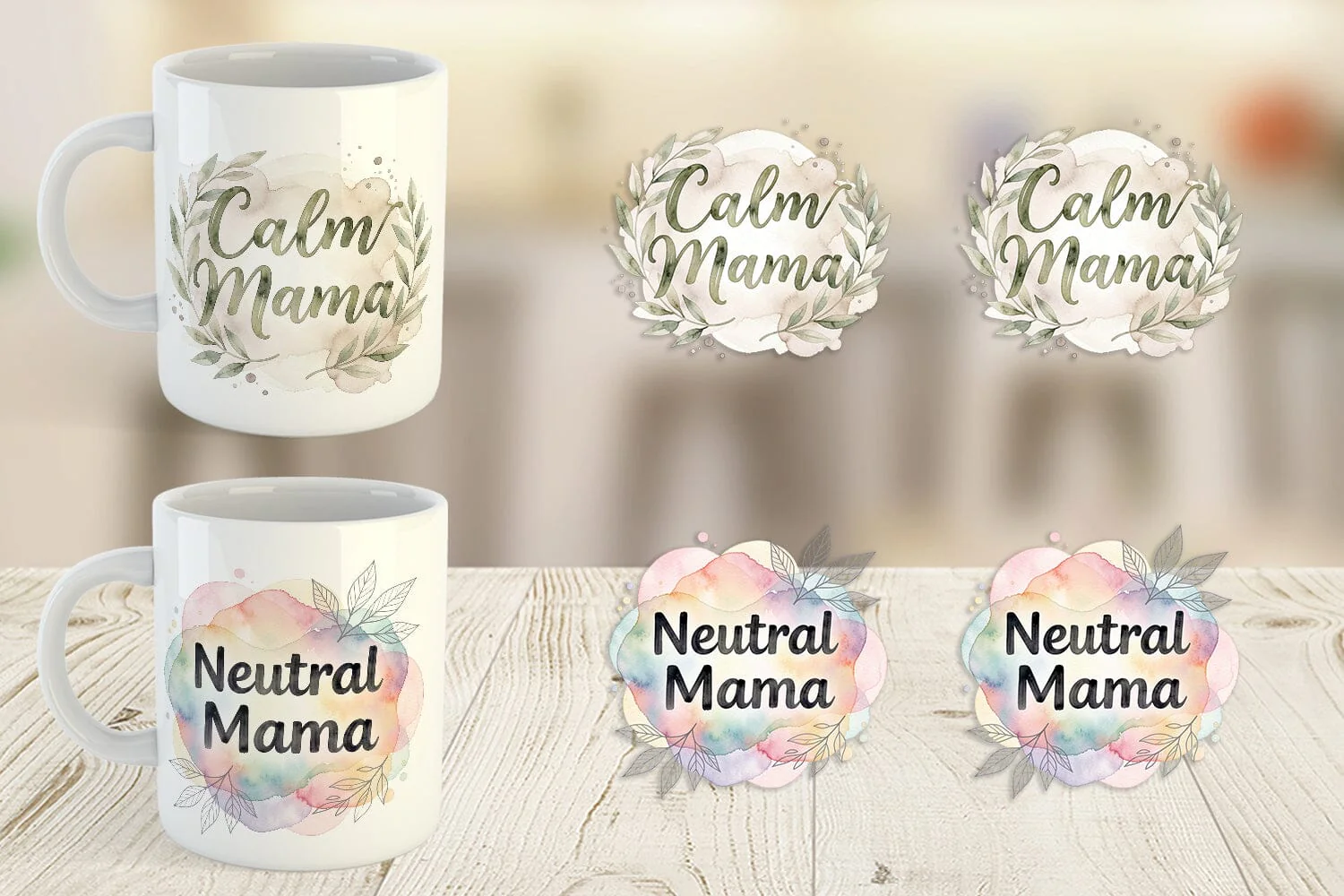 Mug Wrap Watercolor Neutral Boho Botanical Mama Quotes - Image 2