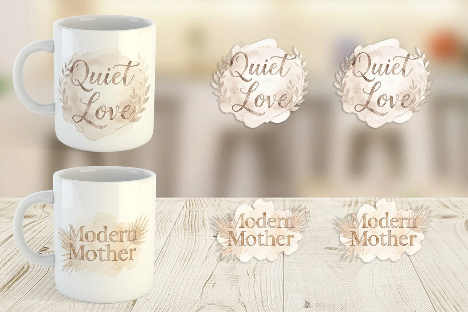 Mug Wrap Watercolor Neutral Boho Botanical Mama Quotes - Image 5