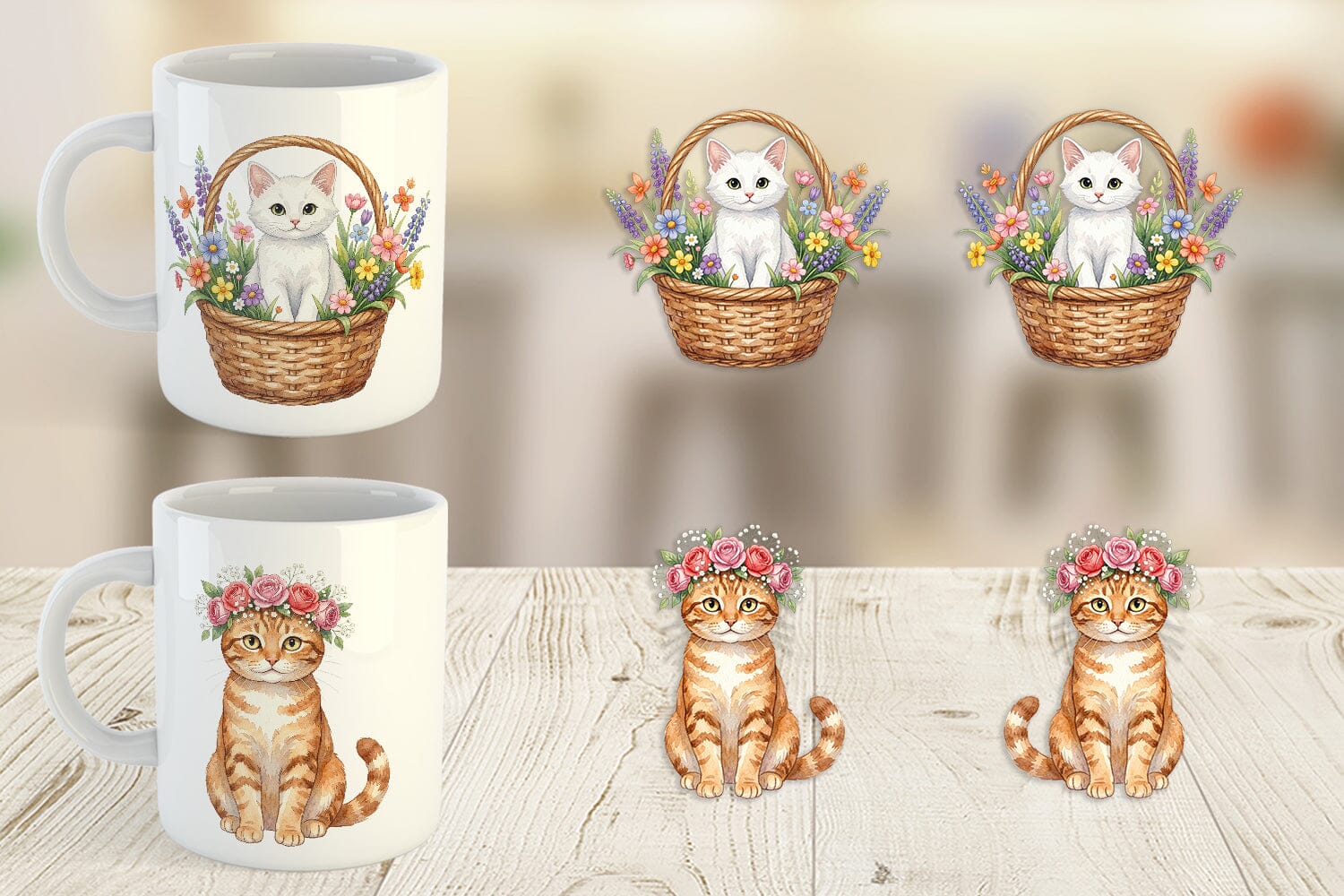 Mug Wrap Watercolor Pastel Garden Cat Celebration - Image 5