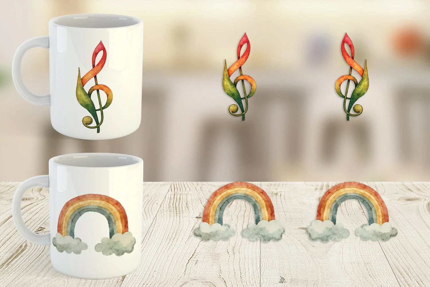 Mug Wrap Watercolor Peace & Petals 70s Symbols & Icons - Image 2