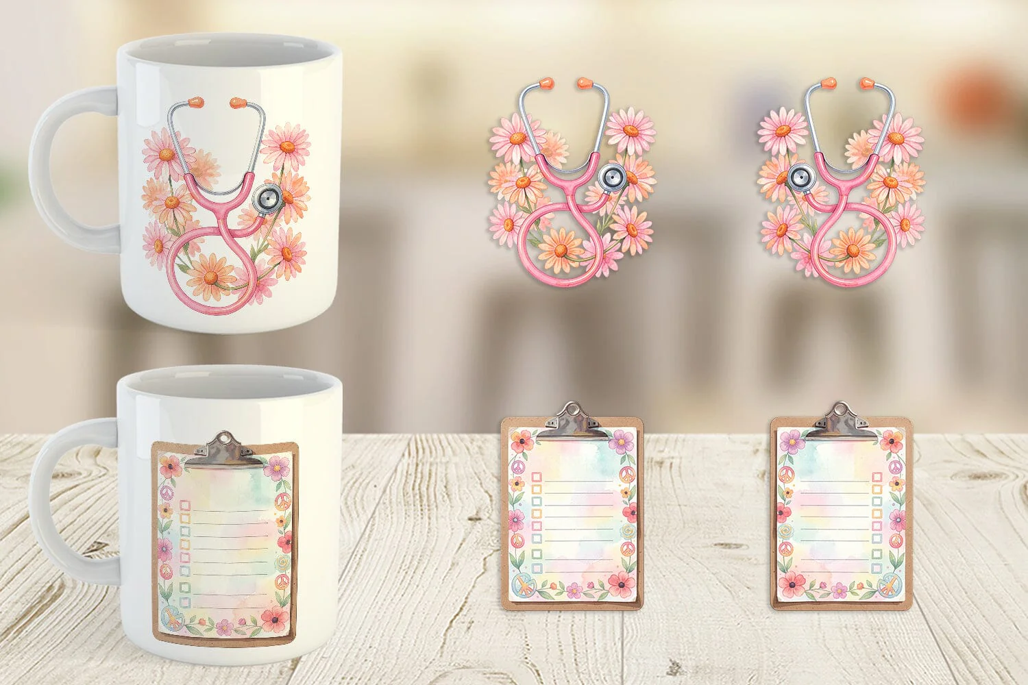 Mug Wrap Watercolor Retro Groovy Nurse Tools - Image 3