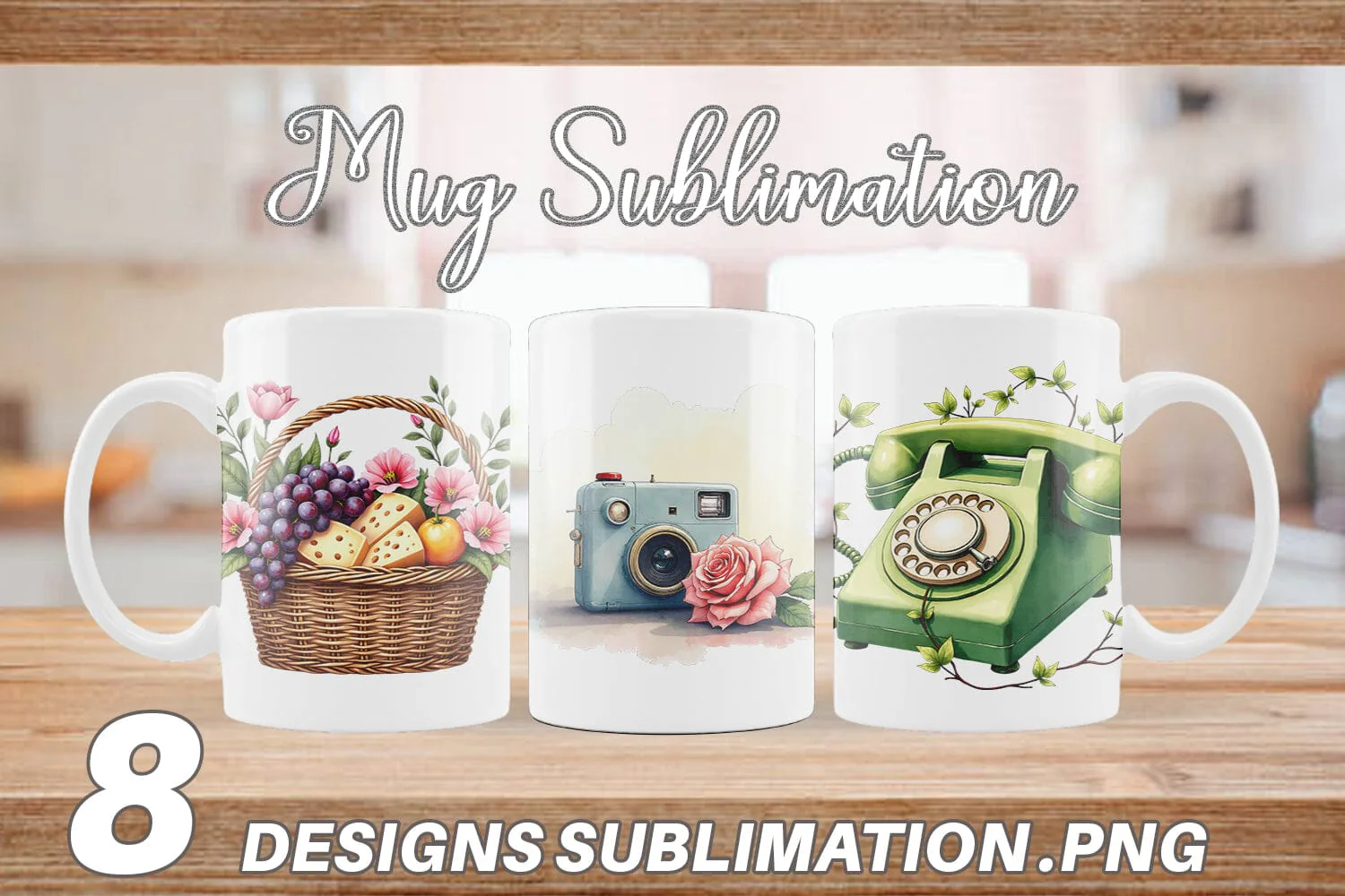 Mug Wrap Watercolor Retro Picnic & Pastimes 70s Lifestyle