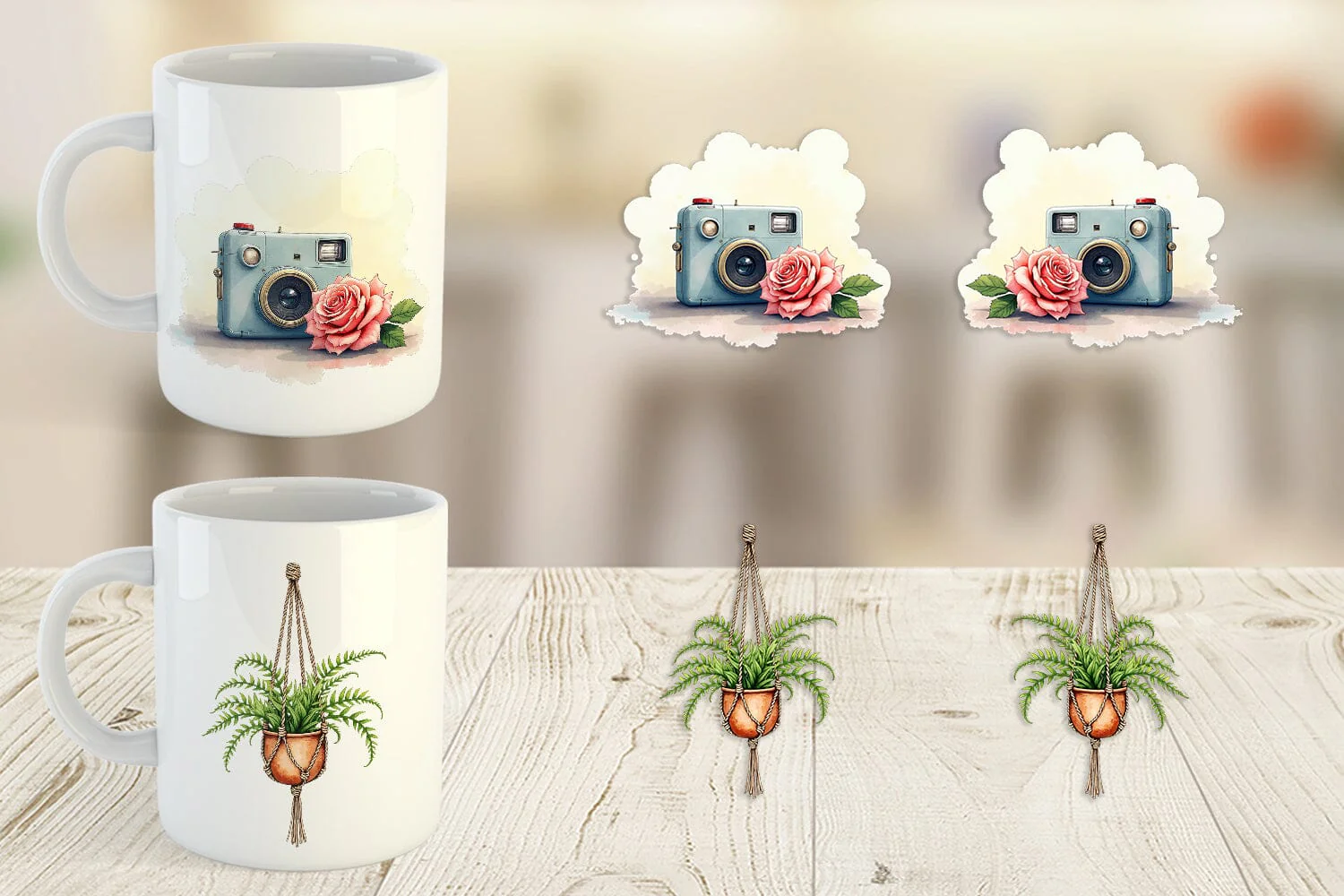 Mug Wrap Watercolor Retro Picnic & Pastimes 70s Lifestyle - Image 3