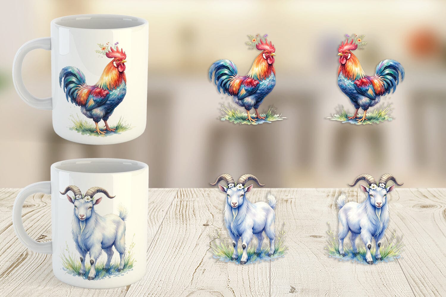 Mug Wrap Watercolor Rustic Flower Crown Animal - Image 3